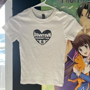 H&M White Tee with Heart Graphic